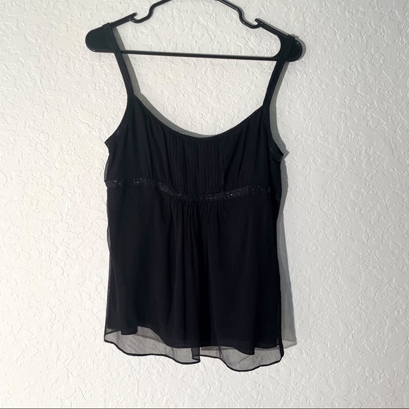 DKNY 8 100% silk Black top blouse camisole tank sequins excellent party formal - Picture 8 of 11